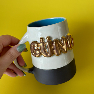 24K Altın GÜNO 450 ml Su Yeşili - Mavi Stoneware Kupa