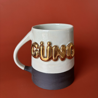 24K Altın GÜNO 450 ml Su Yeşili Stoneware Kupa