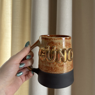 24K Altın GÜNO 450 ml Artistik Kahve Stoneware Kupa
