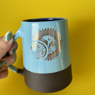 24K Altın Detaylı 450 ml Mavi - Lacivert Stoneware Kupa