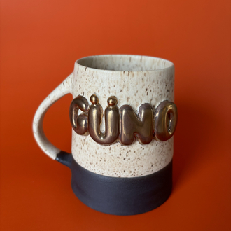 24K Altın Bakır GÜNO 450 ml Mat Krem Benekli Stoneware Kupa