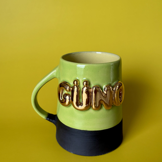 24K Altın GÜNO 450 ml Fıstık Yeşili-SarıStoneware Kupa