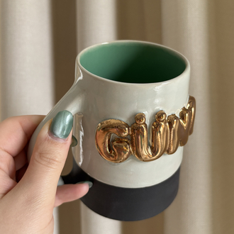 24K Altın GÜNO 450 ml Su Yeşili - Bahar Yeşili Stoneware Kupa