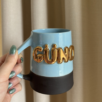 24K Altın GÜNO 450 ml Bebek Mavisi Stoneware Kupa