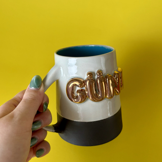 24K Altın GÜNO 450 ml Su Yeşili - Mavi Stoneware Kupa