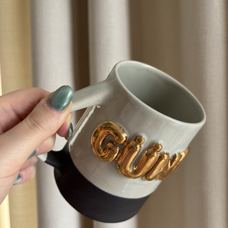 24K Altın GÜNO 450 ml Su Yeşili Stoneware Kupa