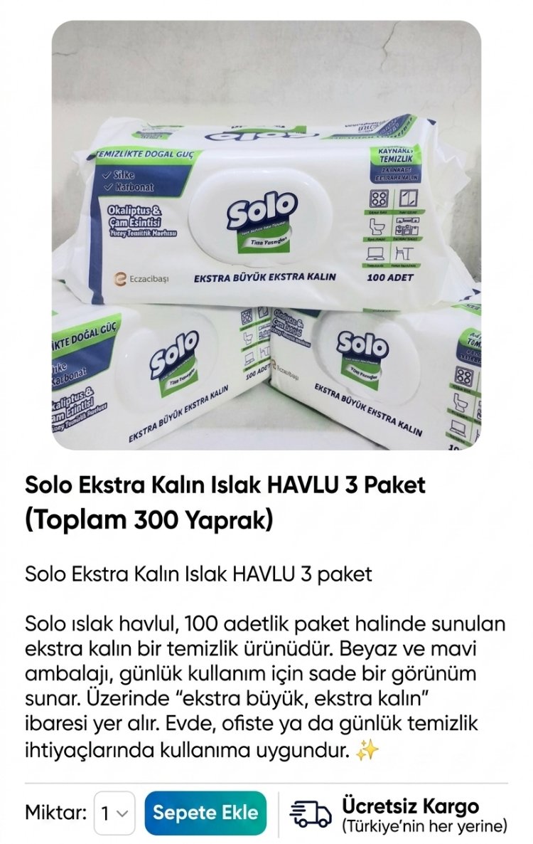 Solo Ekstra Kalın Islak HAVLU 3 paket