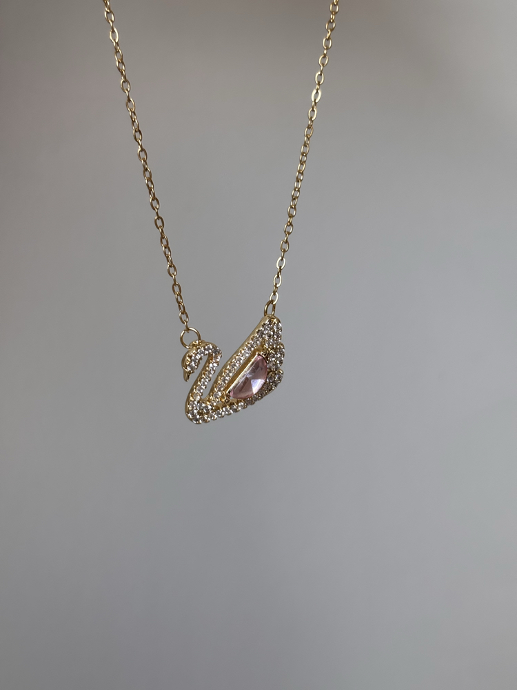 Pembe Taşlı Swan Kolye