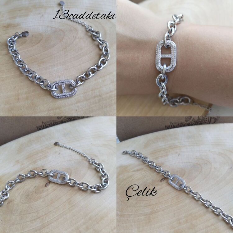 ÇELİK TAŞLI MRKA MODEL KALIN ZİNCİRLİ BİLEKLİK 