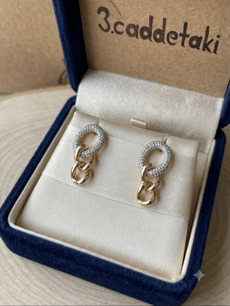 XUPİNG 18K TAŞLI SALLANTILI ZİNCİRLİ KÜPE