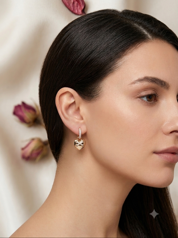 XUPİNG 18K TAŞLI X KALP MODEL KÜPE