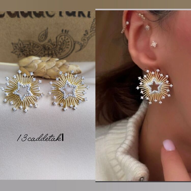 VİP PİREMİUM SERİ ZİRKON TAŞLI YILDIZ MODEL KÜPE