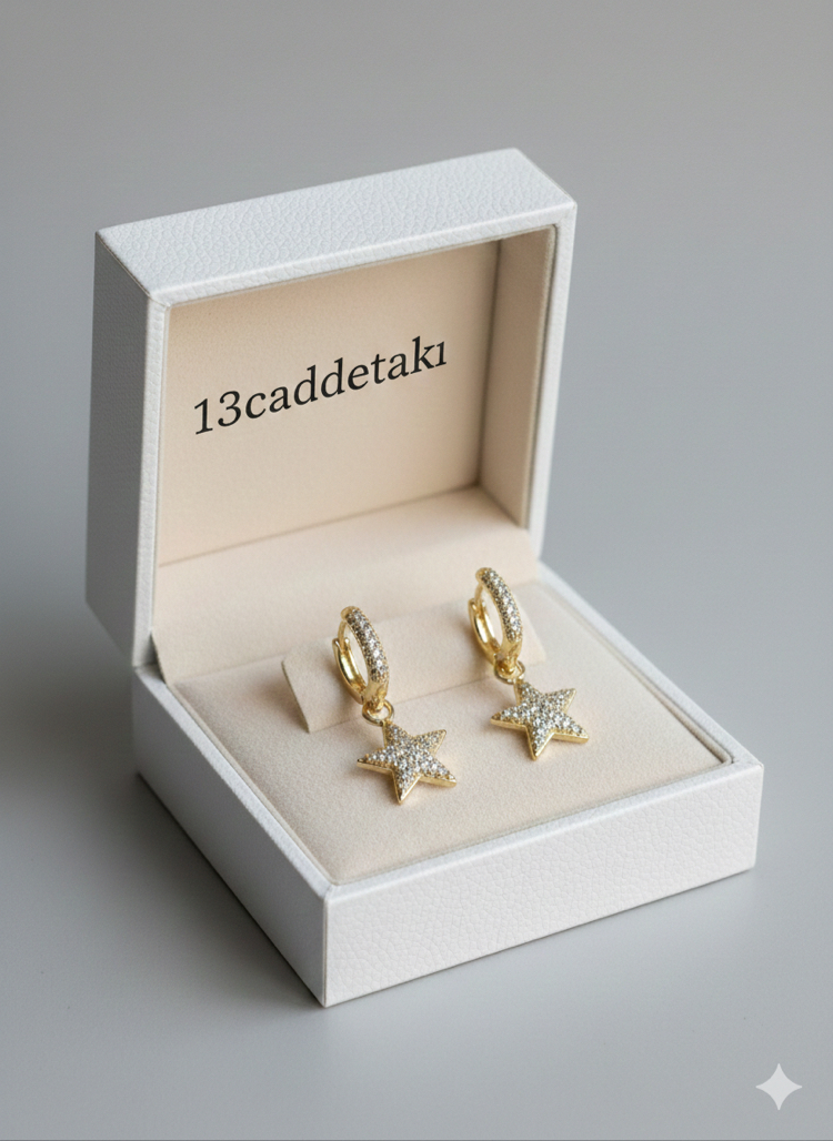 XUPİNG 14K TAŞLI YILDIZ MODEL KÜPE