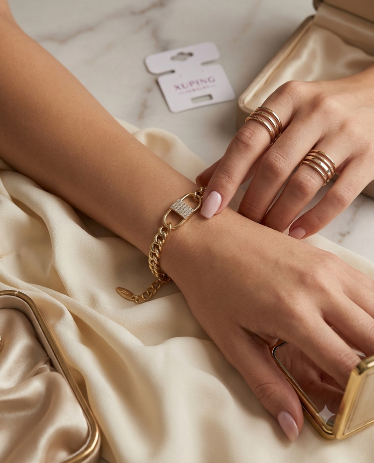 XUPİNG 14k TAŞLI ZİNCİR MODEL KÜNYE BİLEKLİK