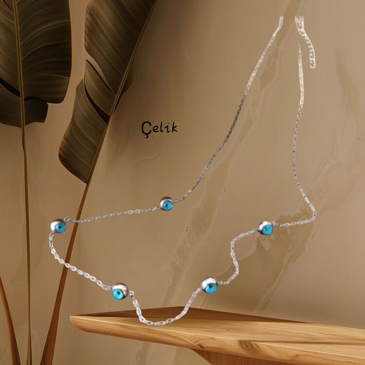 ÇELİK SİLVER NAZAR BONCUKLU MODEL KOLYE 