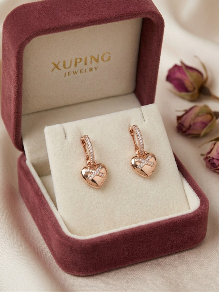 XUPİNG 18K TAŞLI X KALP MODEL KÜPE