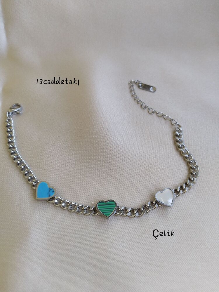 ÇELİK RENKLİ KALPLİ ZİNCİR MODEL BİLEKLİK