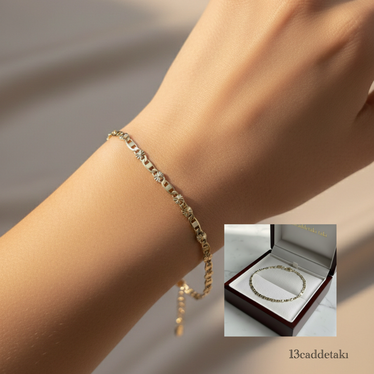 VİP SERİ 14K YALDIZLI İNCE FİGARO BİLEKLİK