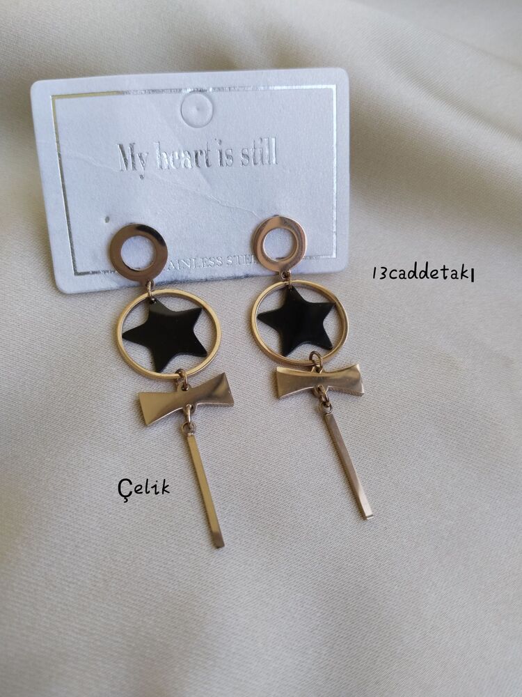 ÇELİK YILDIZLI FİYONKLU SALLANTILI KÜPE