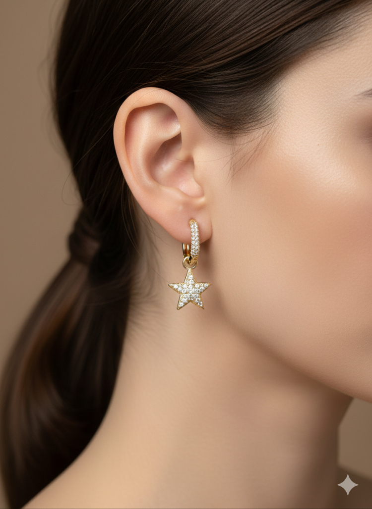XUPİNG 14K TAŞLI YILDIZ MODEL KÜPE