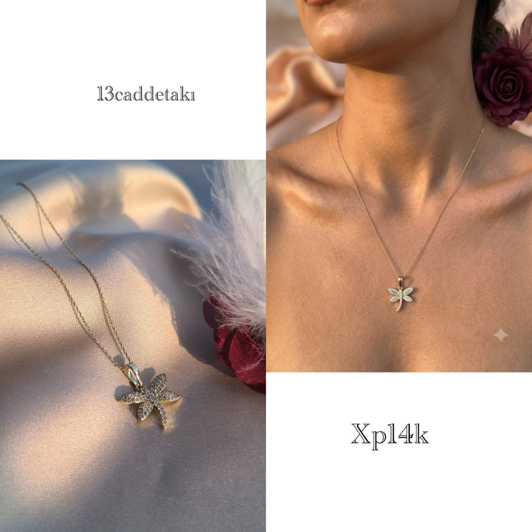 XUPİNG 14k TAŞLI YUSUFÇUK KOLYE