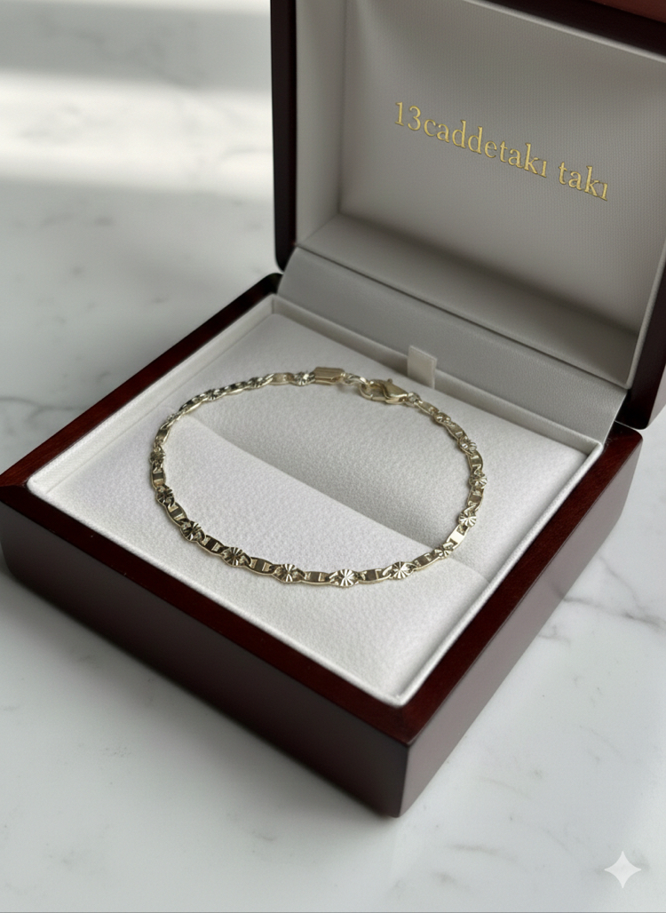 VİP SERİ 14K YALDIZLI İNCE FİGARO BİLEKLİK