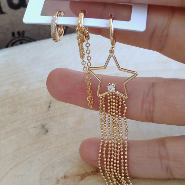 VİP KARARMAZ SERİ YILDIZLI SARKIT MODEL 3 LÜ KÜPE