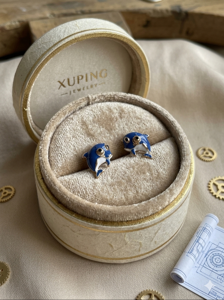 XUPİNG 14K MAVİ YUNUS MODEL KÜPE