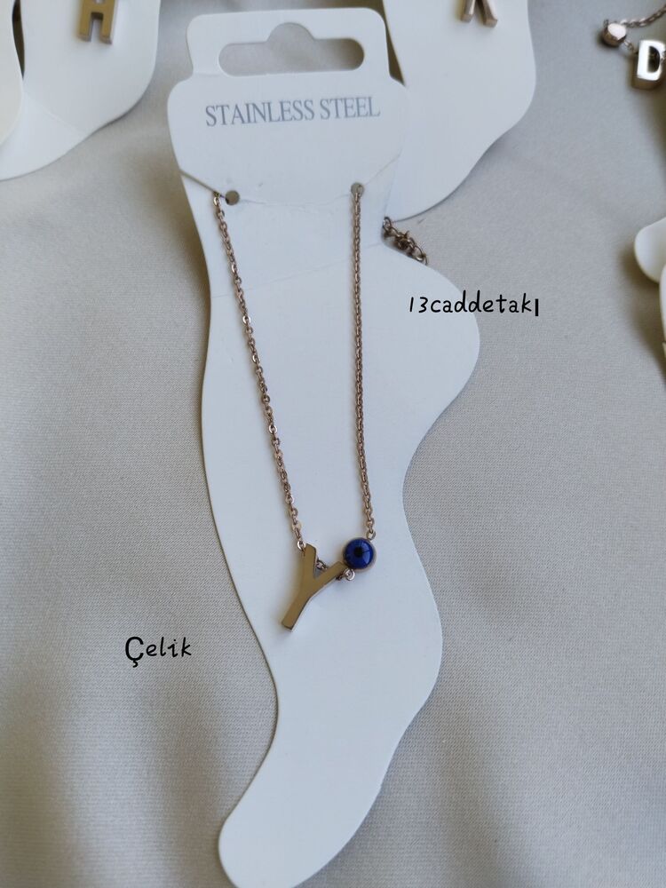 ÇELİK NAZAR BONCUKLU Y HARFLİ ROSE HALHAL