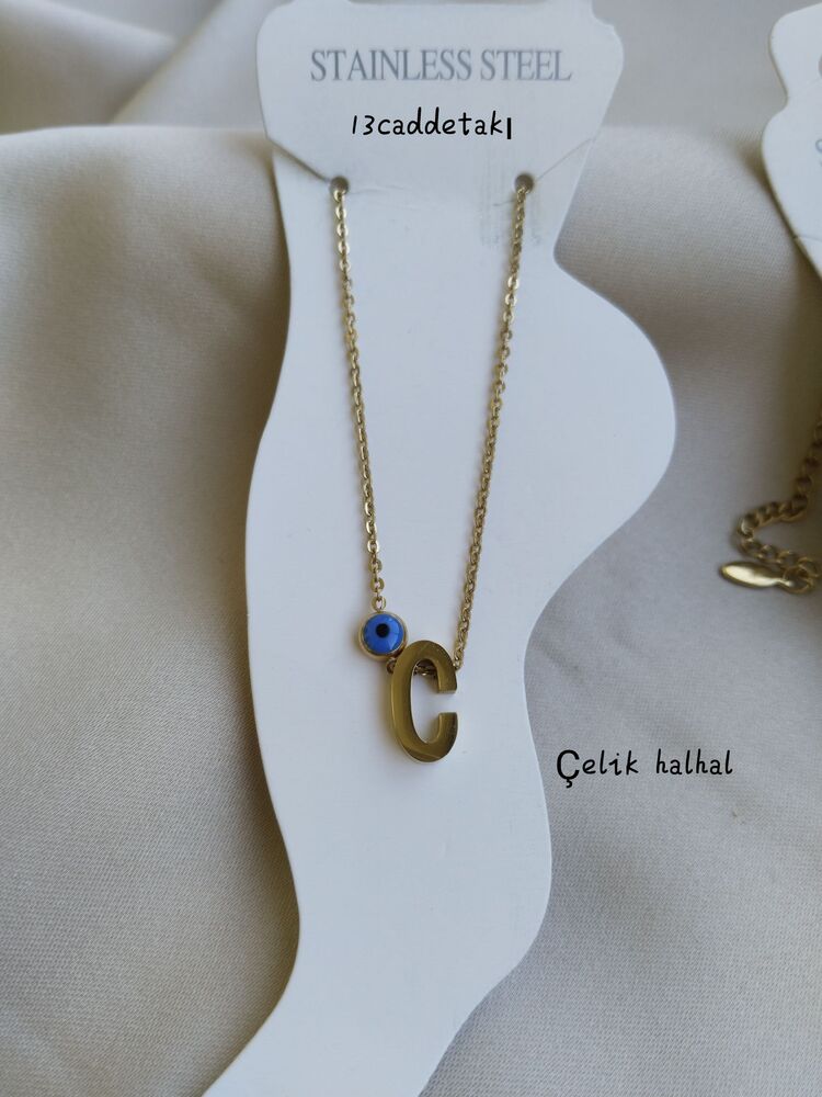 ÇELİK GOLD NAZARLI C HARFLİ MODEL HALHAL