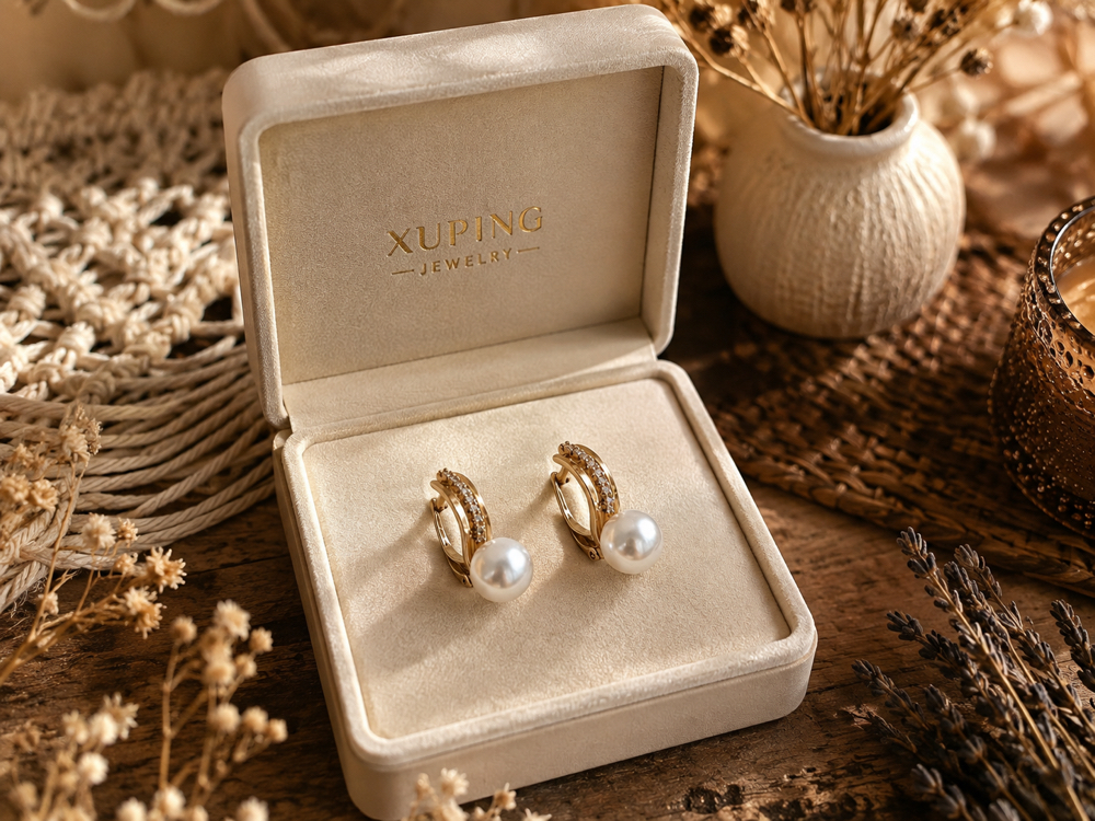 XUPİNG 18K TAŞLI İNCİ DETAYLI KÜPE