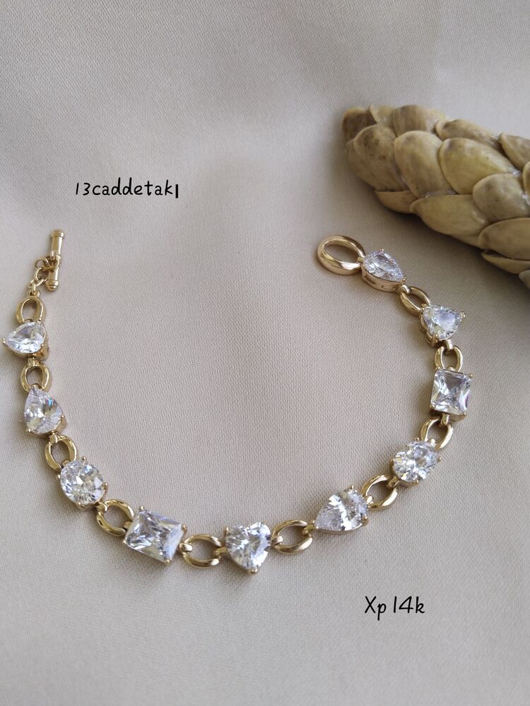 ÇELİK XP 14K SIRA BAGET TAŞLI BİLEKLİK 
