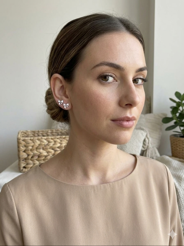 ÇELİK BEYAZ KURDELA MODEL MİNİMAL KÜPE