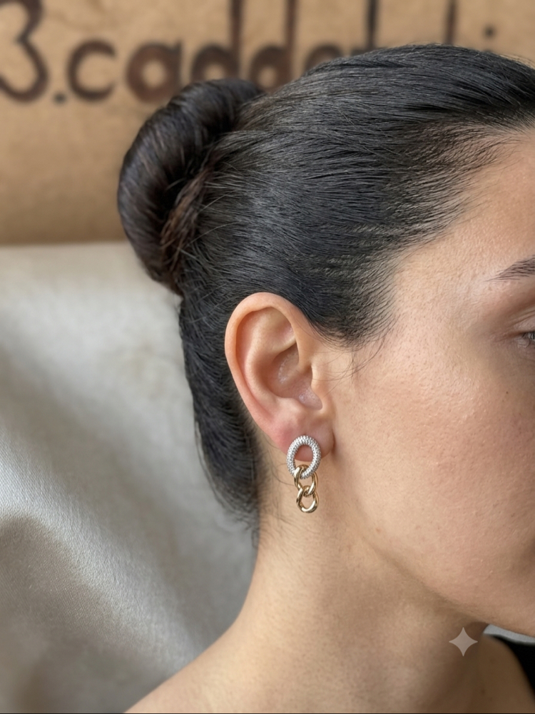 XUPİNG 18K TAŞLI SALLANTILI ZİNCİRLİ KÜPE