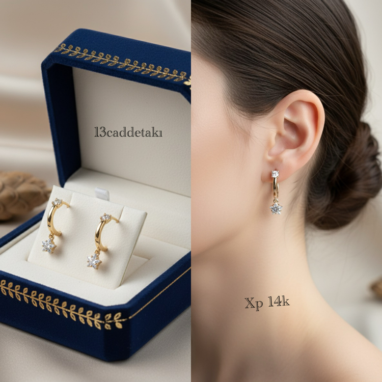 ÇELİK XP 14K TAŞLI MODEL KİBAR KÜPE