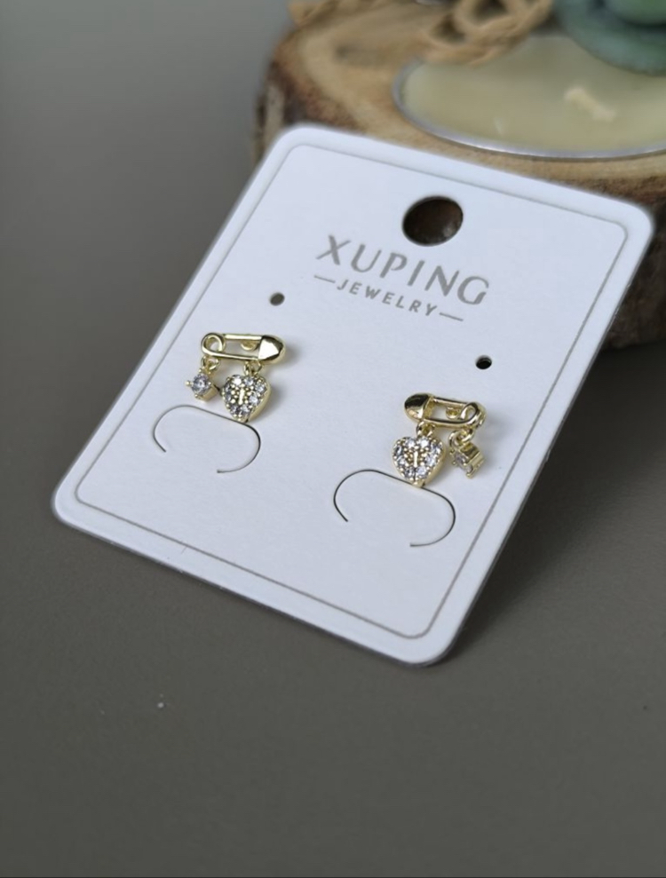 XUPİNG 14K KALPLİ ÇENGELLİ İĞNE KÜPE