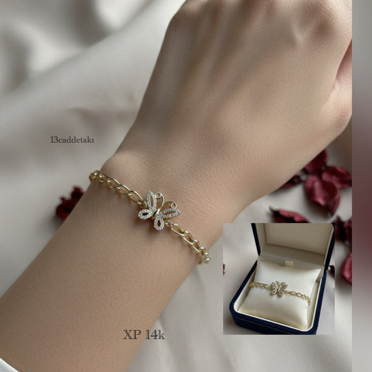 ÇELIK XP 14K TAŞLI KELEBEK MODEL BİLEKLİK