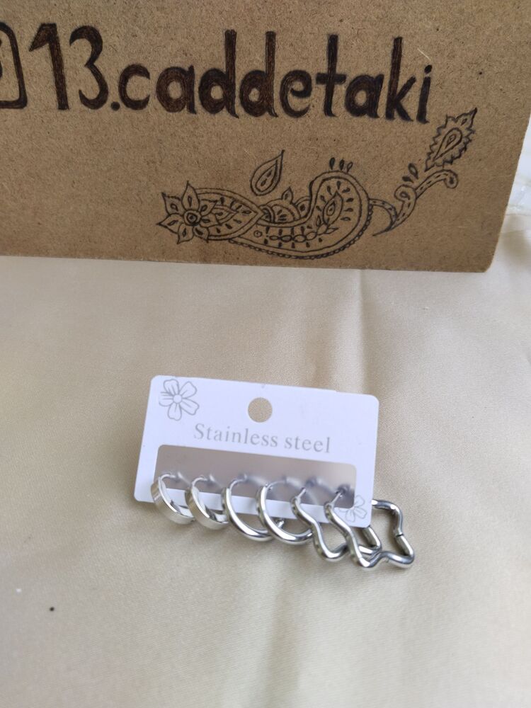 ÇELİK ÇOKLU MODEL SİLVER KÜPE SETİ