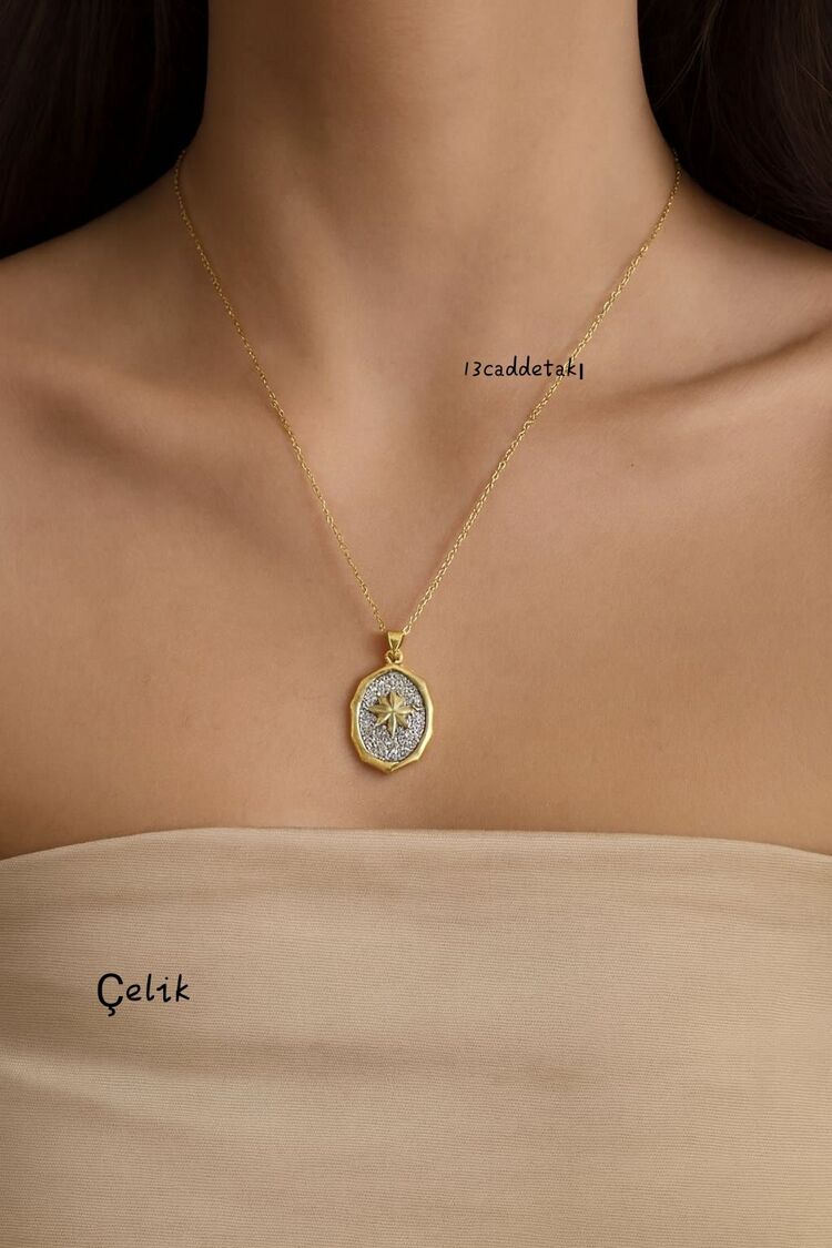 ÇELİK ZİRKON TAŞLI KUTUP YILDIZI MODEL KOLYE 