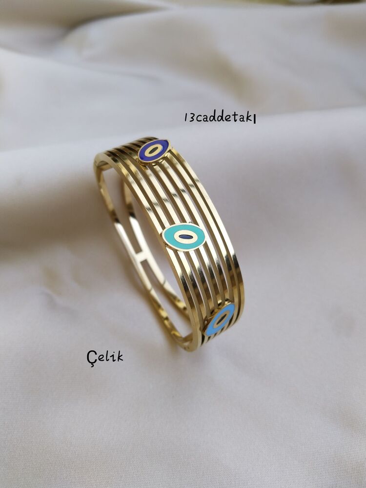 ÇELİK RENKLİ NAZARLI KABURGA MODEL KELEPÇE BİLEKLİK