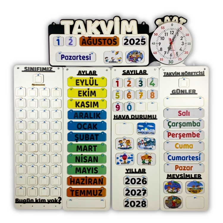 Kapsamlı İnteraktif Takvim (Mavi Tahta Detaylı)
