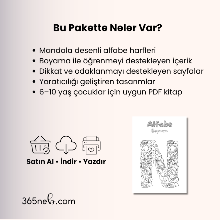 Alfabe Mandala Boyama Kitabı PDF | 6–10 Yaş Çocuklar İçin Yazdırılabilir E-Kitap