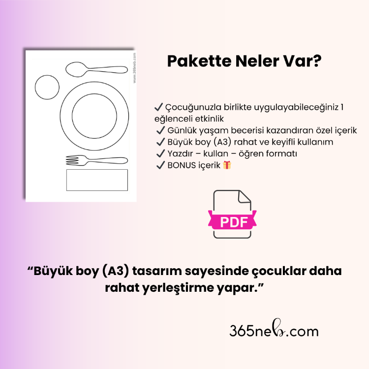 Sofra Düzeni Etkinliği (A3 PDF) | Montessori Günlük Yaşam Çalışması | 3-6 Yaş