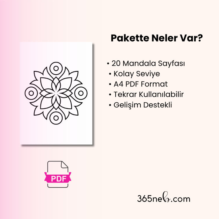 Kolay Mandala Boyama (3–6 Yaş) | 20 Sayfa Yazdırılabilir PDF