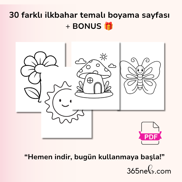 İlkbahar Boyama Kitabı | 3-8 Yaş | 30 Sayfa PDF