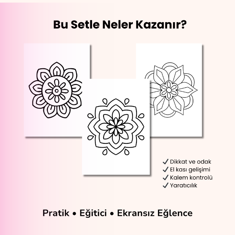 Kolay Mandala Boyama (3–6 Yaş) | 20 Sayfa Yazdırılabilir PDF