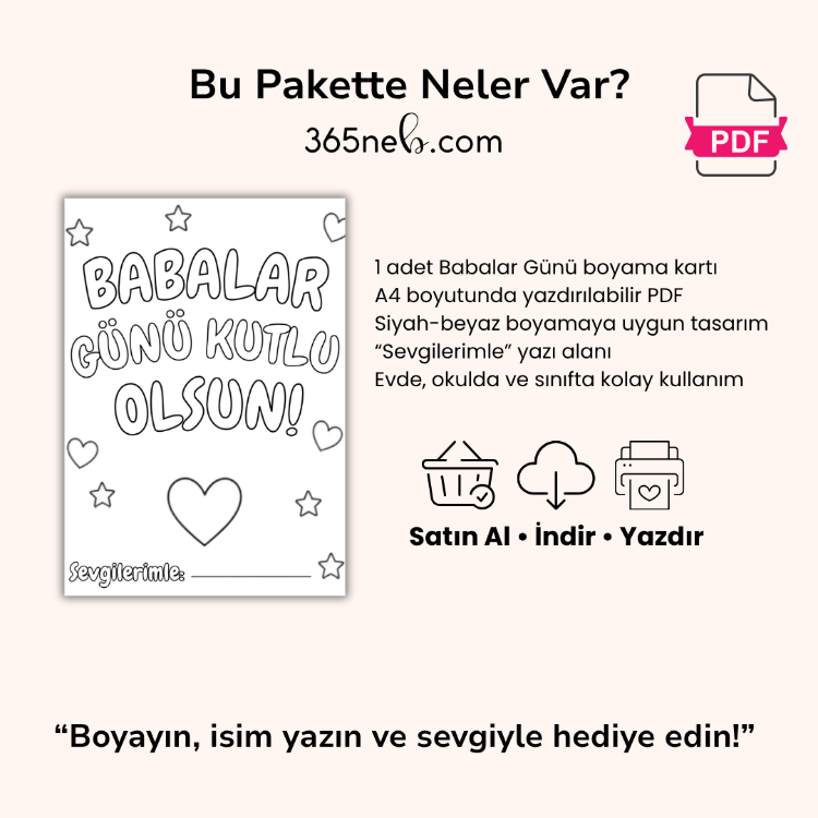 Babalar Günü Boyama Kartı | A4 Yazdırılabilir PDF Etkinlik Sayfası