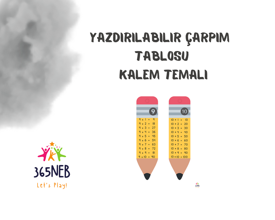Kalem Temalı Çocuklar için 1-10 Çarpım Tablosu | Yazdırılabilir Matematik Çalışma Sayfası