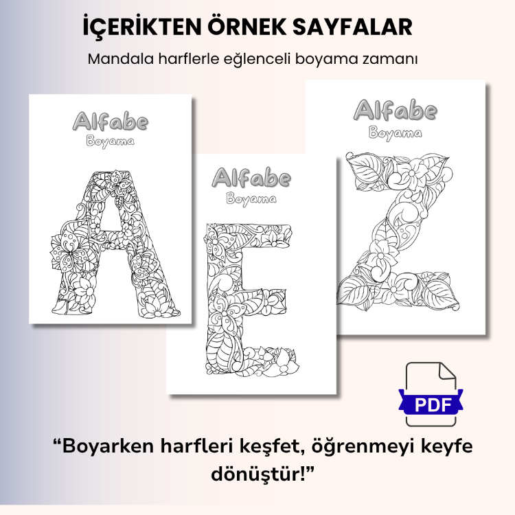 Alfabe Mandala Boyama Kitabı PDF | 6–10 Yaş Çocuklar İçin Yazdırılabilir E-Kitap