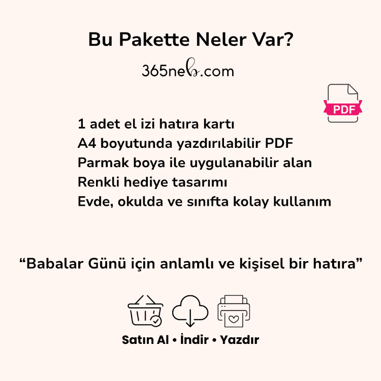 Babalar Günü Boyama ve El İzi Hatıra Kartı | 2 Sayfa A4 Yazdırılabilir PDF